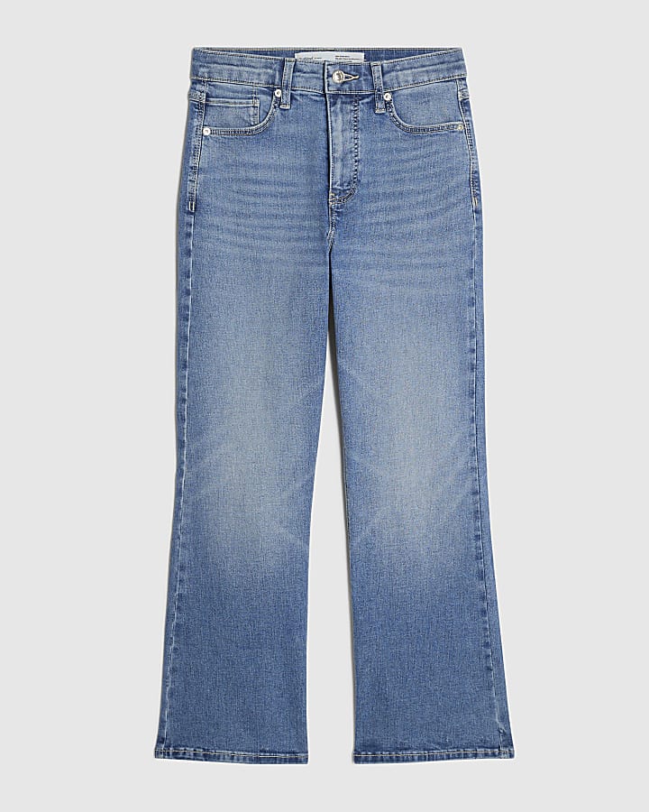 Blue High Waisted Cropped Kickflare Jeans