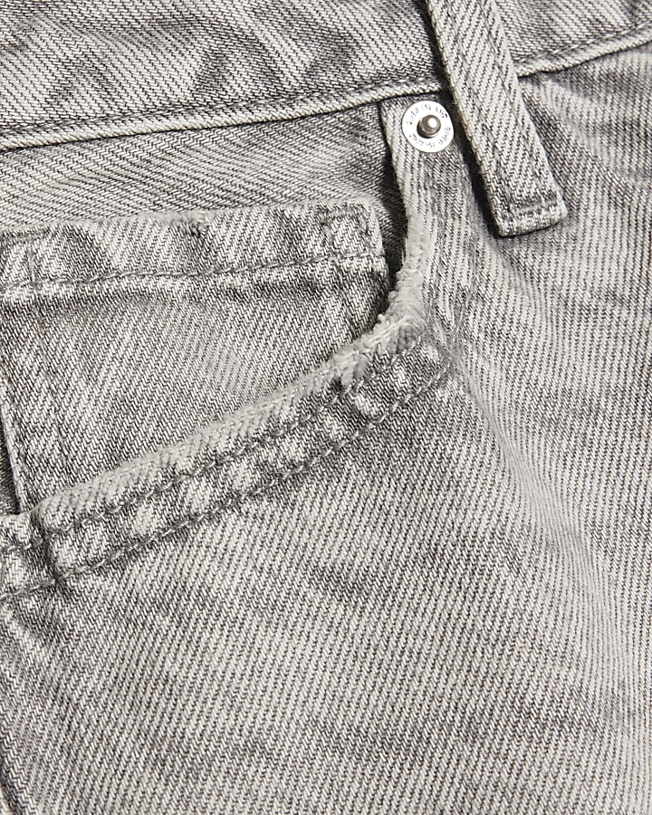 Petite Grey Mid Rise Slim Straight Leg Jeans