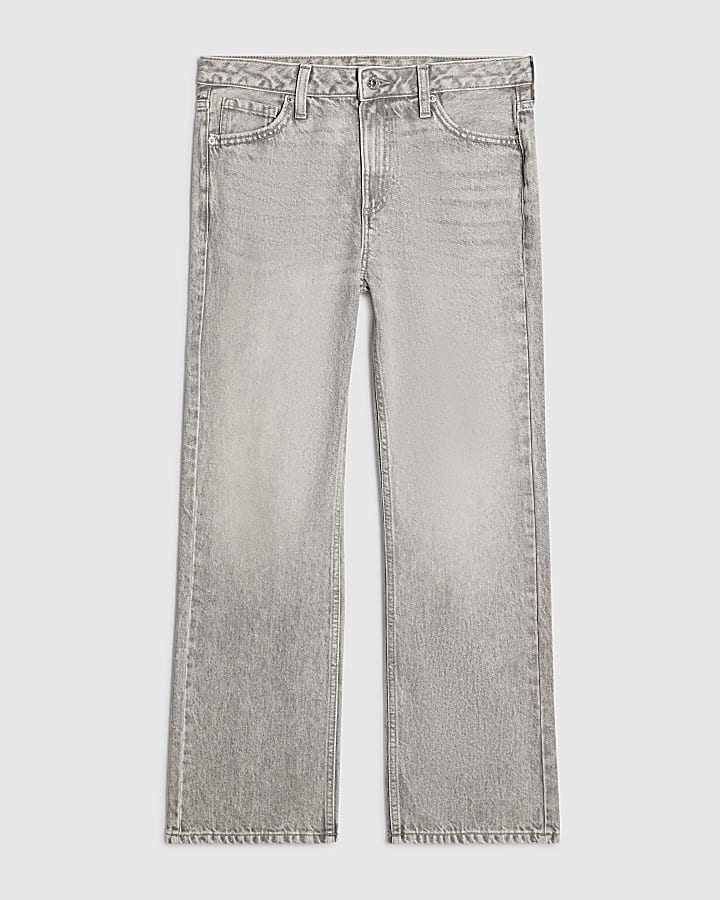 Petite Grey Mid Rise Slim Straight Leg Jeans