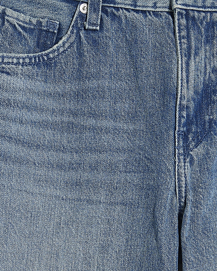 Petite Blue Mid Rise Barrel Leg Jeans
