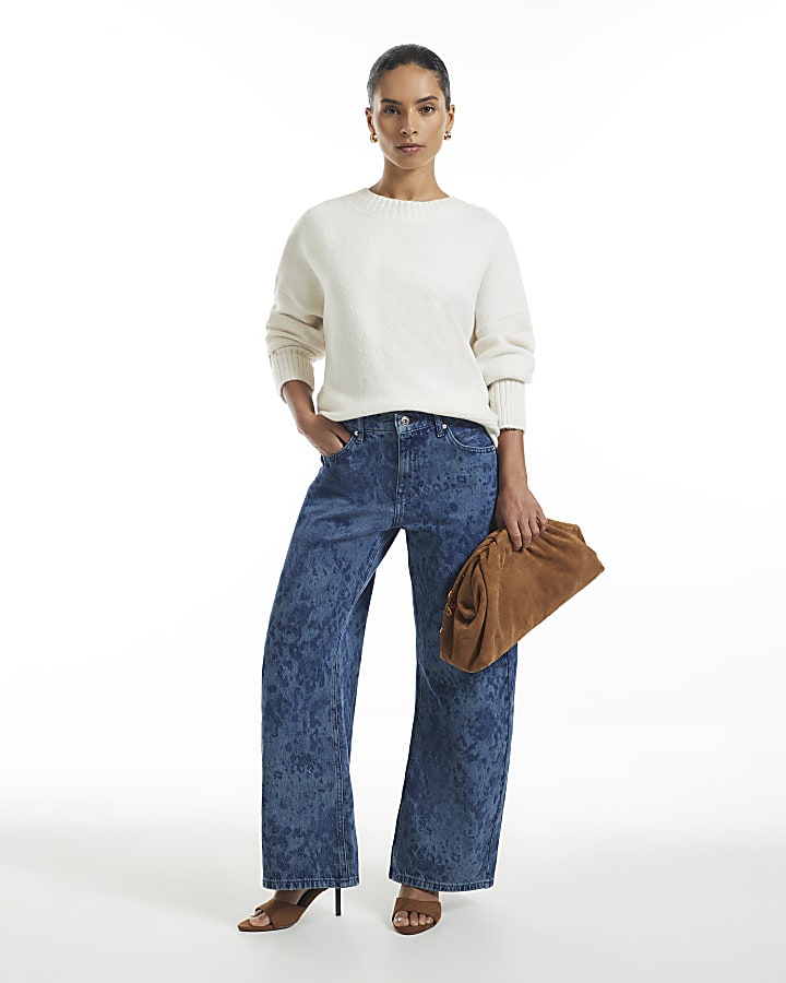 Petite High Waist Leopard Print Tapered Jeans