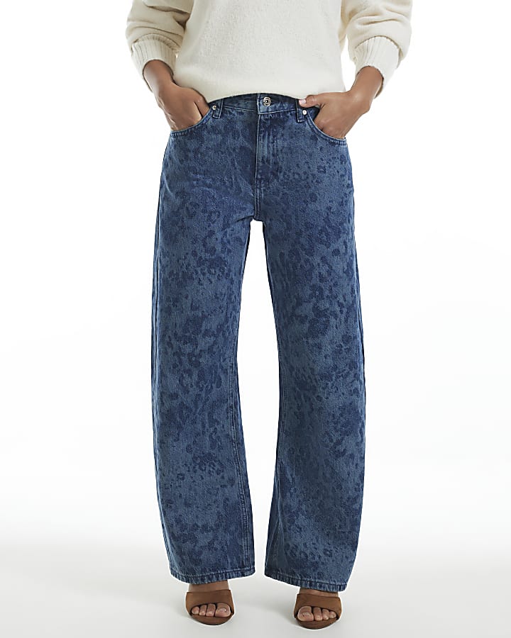 Petite High Waist Leopard Print Tapered Jeans