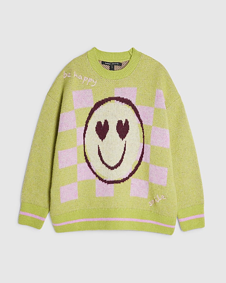 Green Long Sleeve Smiley Face Jumper