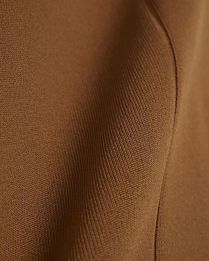 Brown Knit Fitted Brunch Dress