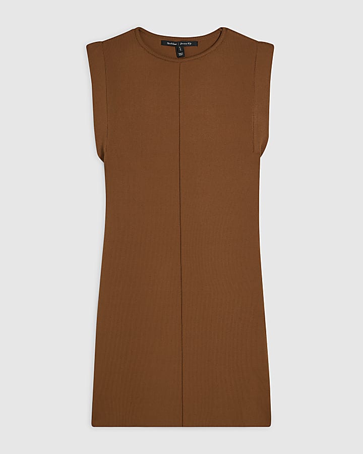 Brown Knit Fitted Brunch Dress