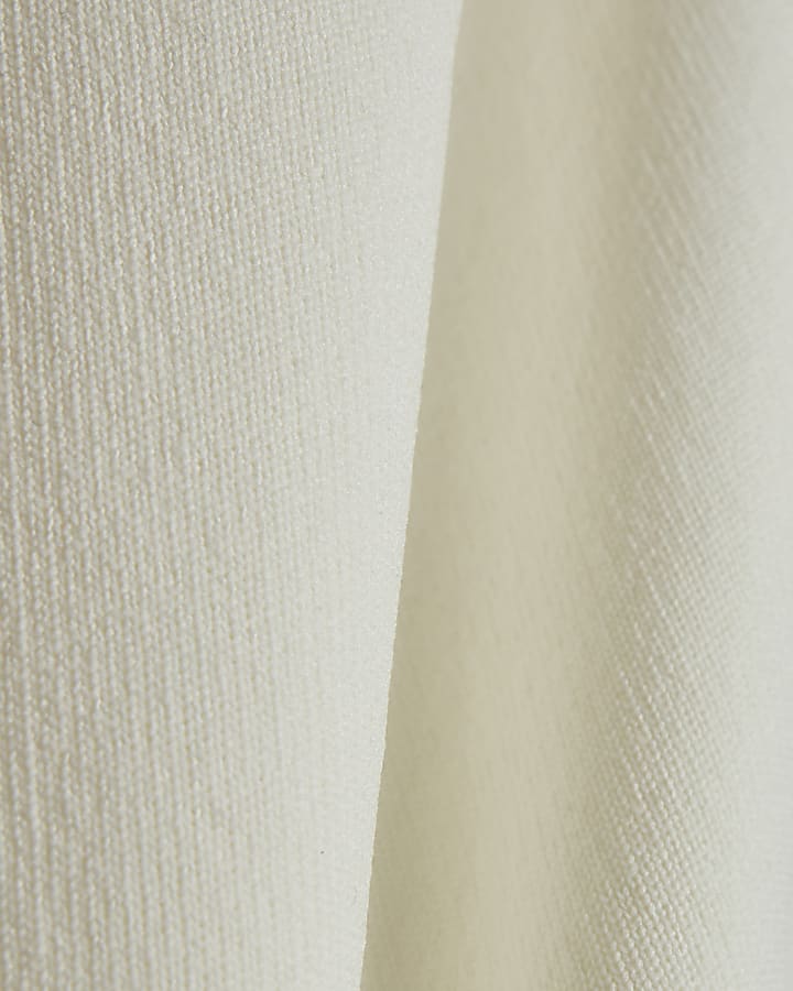 Cream Knit Fitted Brunch Dress