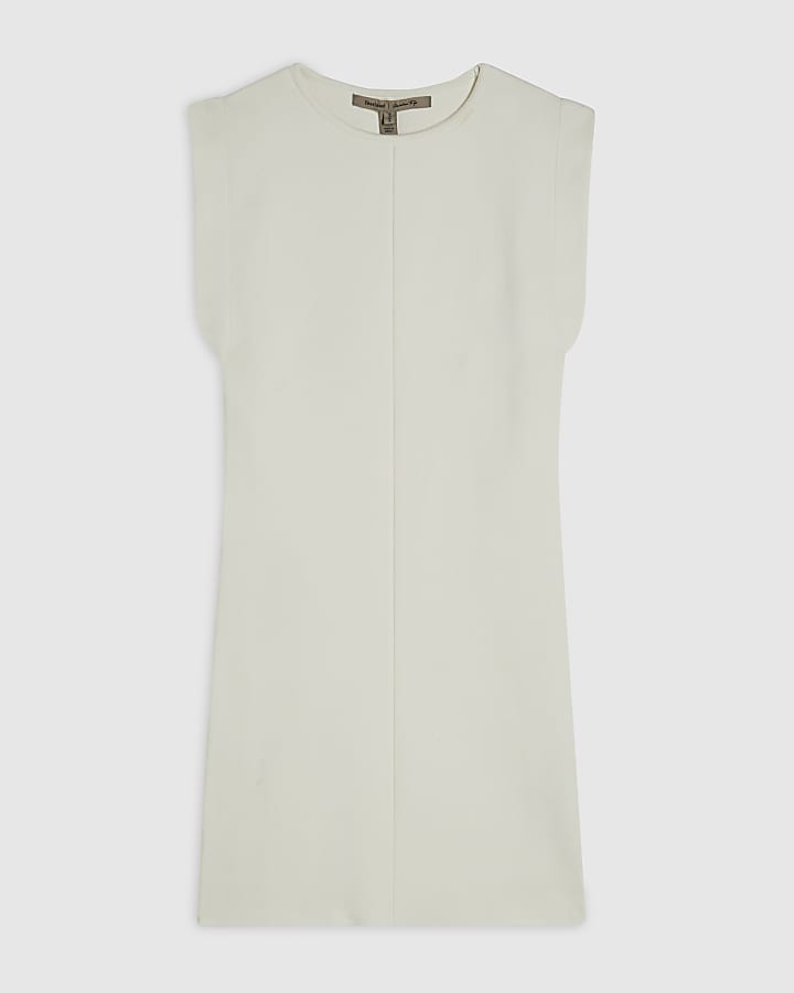 Cream Knit Fitted Brunch Dress