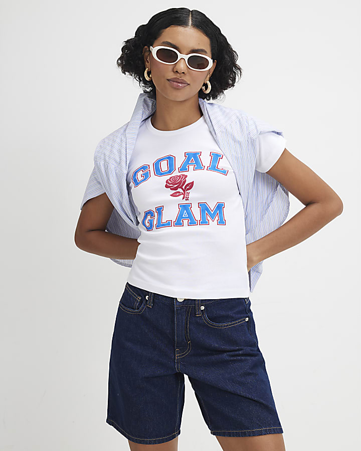 White Short Sleeve Glam Football Baby T-Shirt