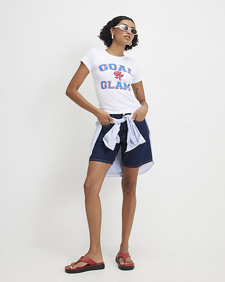 White Short Sleeve Glam Football Baby T-Shirt