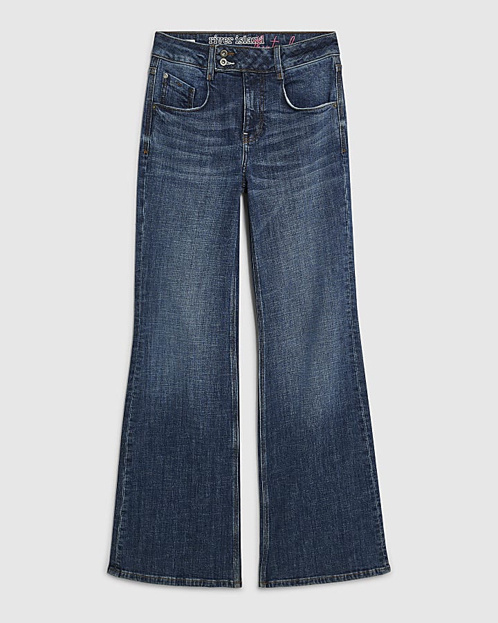 Blue Yasmin Mid Rise Relaxed Flare