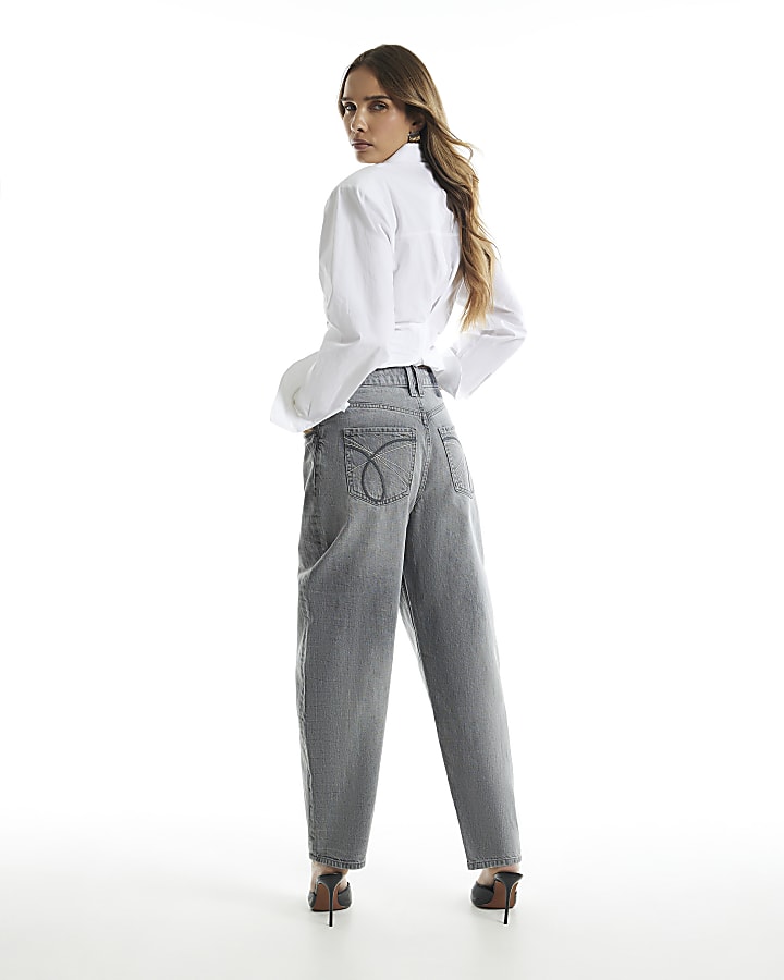 Grey High Waisted Vintage Barrel Leg Jeans
