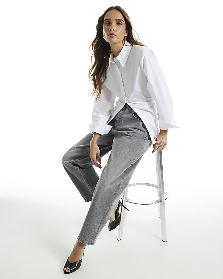 Grey High Waisted Vintage Barrel Leg Jeans