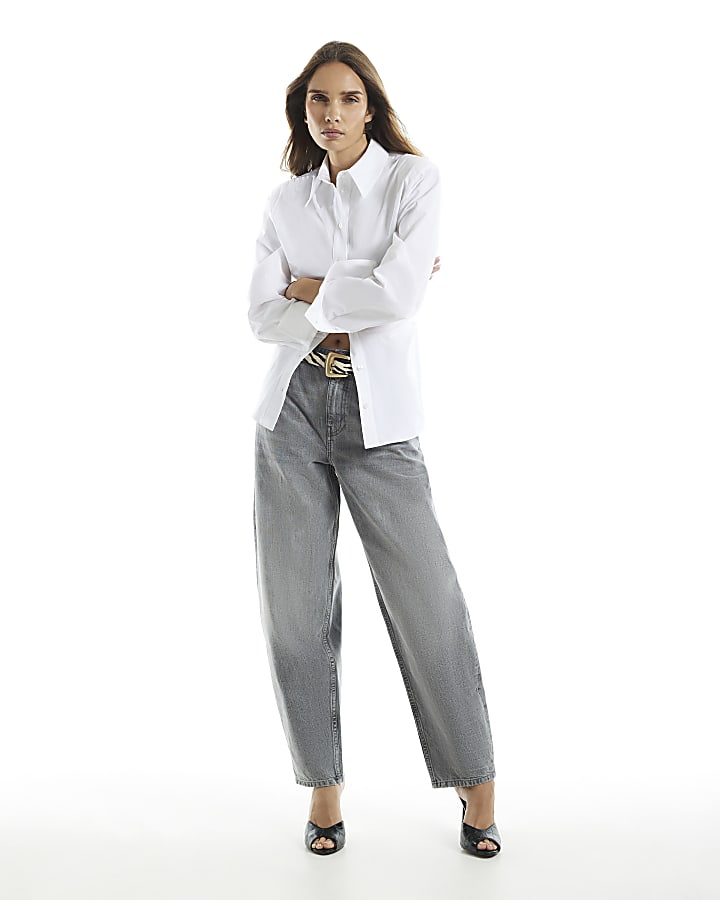 Grey High Waisted Vintage Barrel Leg Jeans