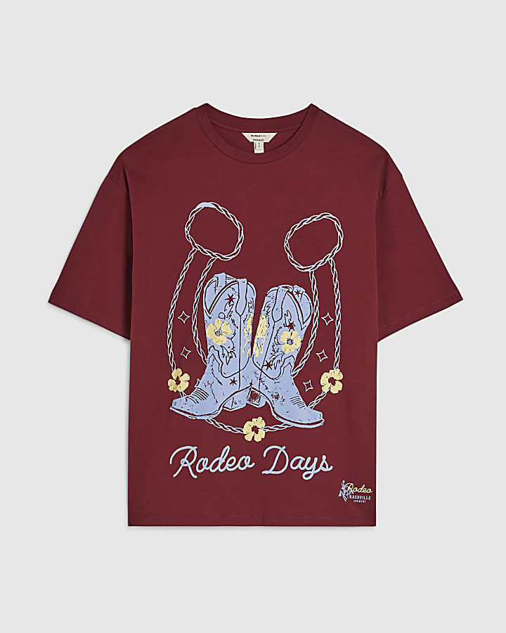 Red Cotton Short Sleeve Rodeo Western T-Shirt
