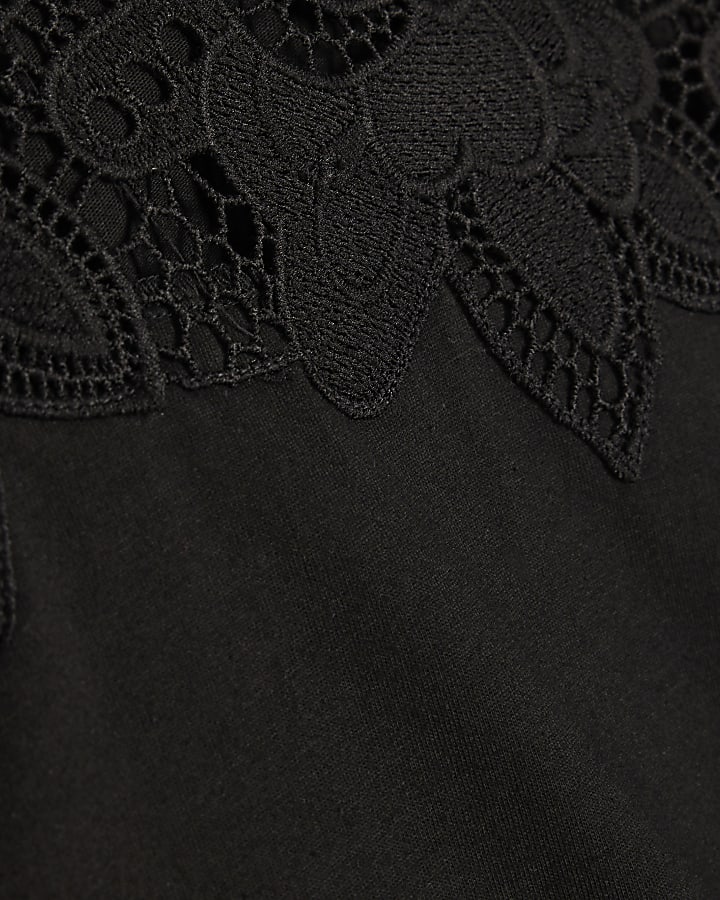Black Cotton Cutwork Sleeve T-Shirt