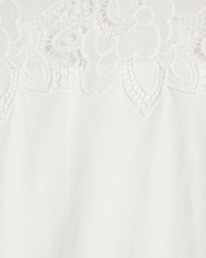 White Cotton Cutwork Sleeve T-Shirt