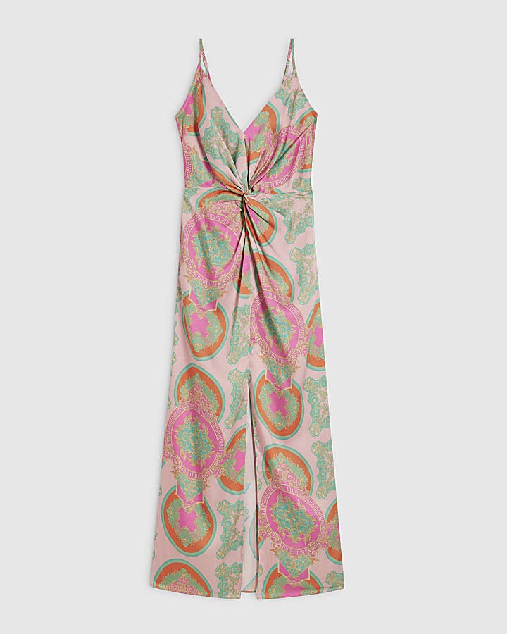 Pink Twist Front Slip Dress