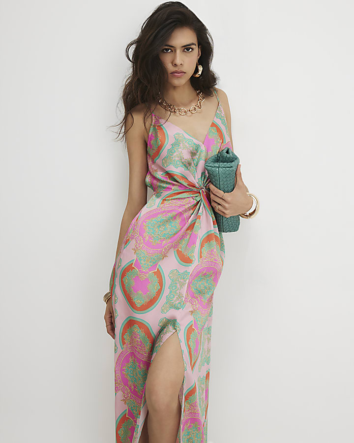 Pink Twist Front Slip Dress