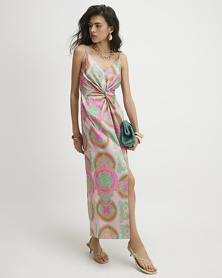 Pink Twist Front Slip Dress