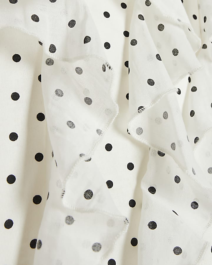 White Cotton Polka Dot Frill Top