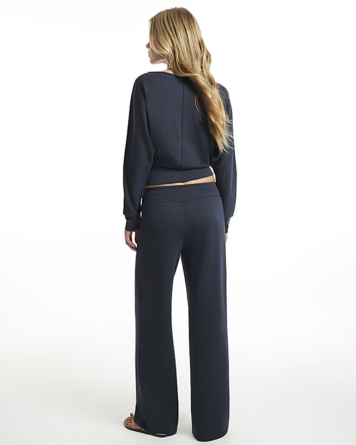 Navy Soft Touch Ribbed Boat Neck top