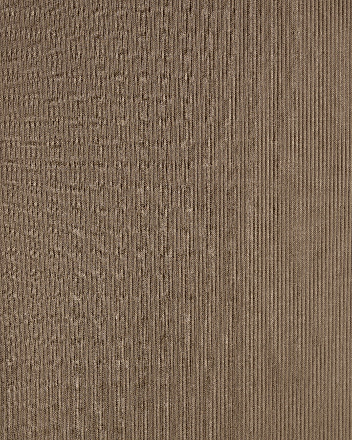 Brown Soft Touch Ribbed Boat Neck Top