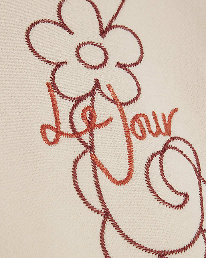 Cream Embroidered Patchwork Sweatshirt