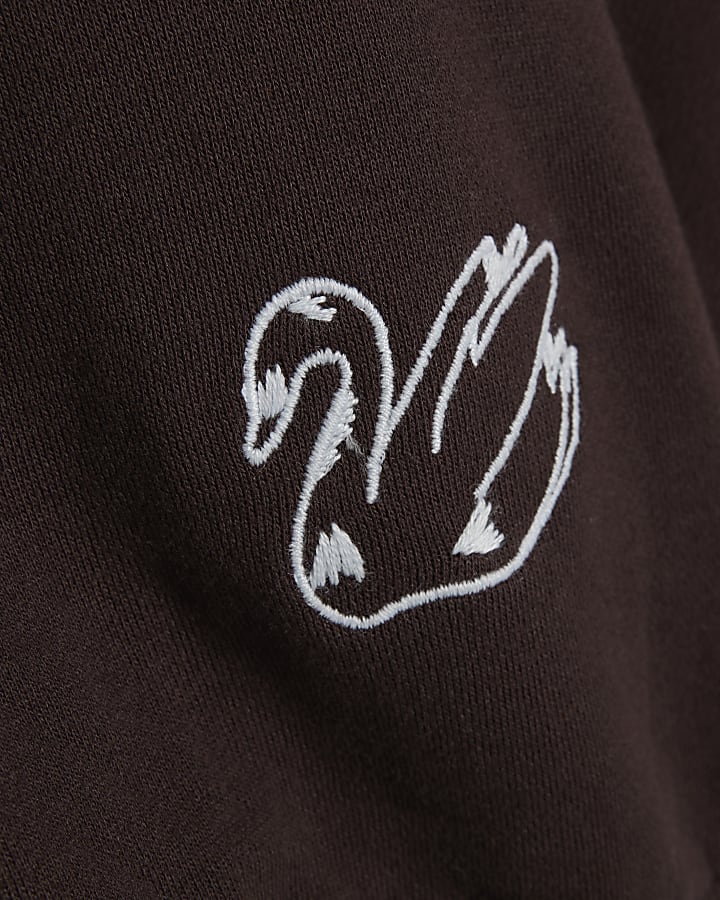 Brown Embroidered Patchwork Sweatshirt