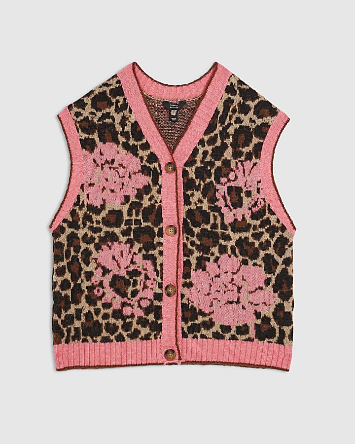 Pink Leopard Print Knitted Waistcoat