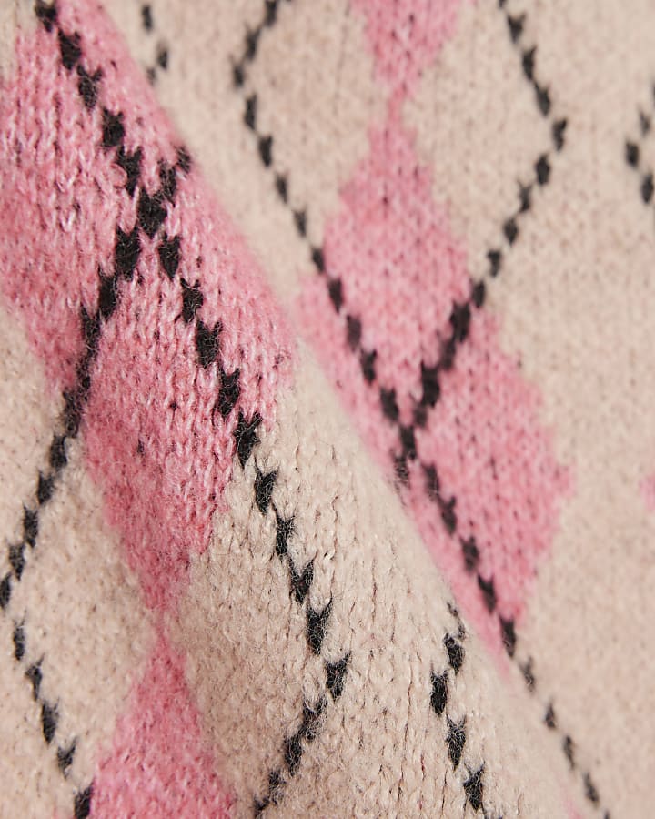 Pink Knitted Argyle Waistcoat