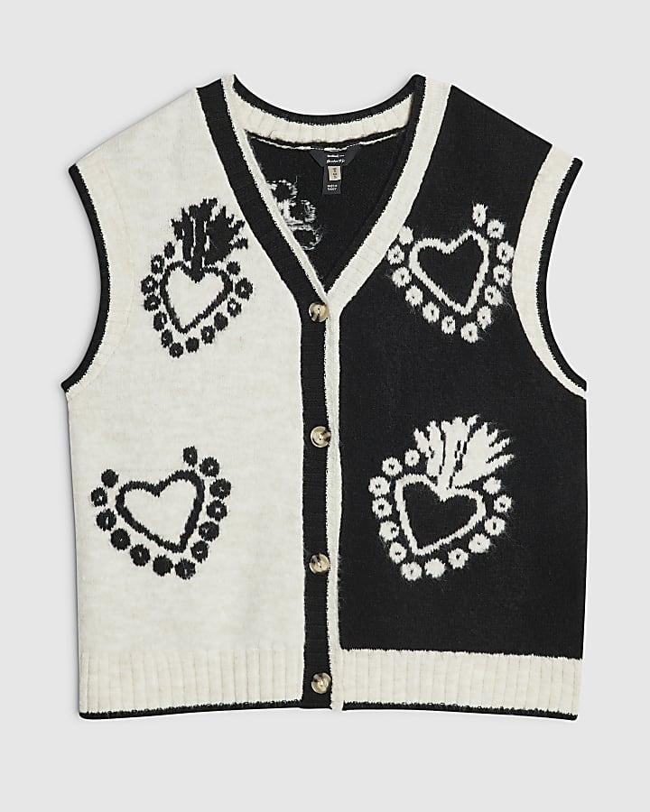 Black Monochrome Knitted Heart Waistcoat