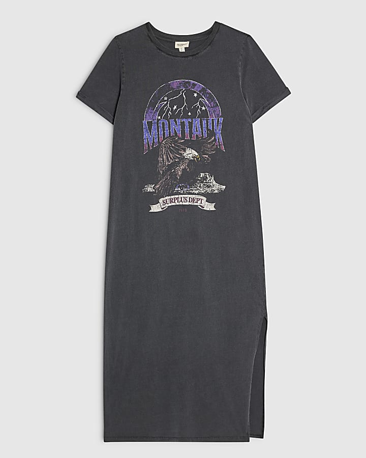 Grey Cotton Eagle Rock T-Shirt Maxi Dress