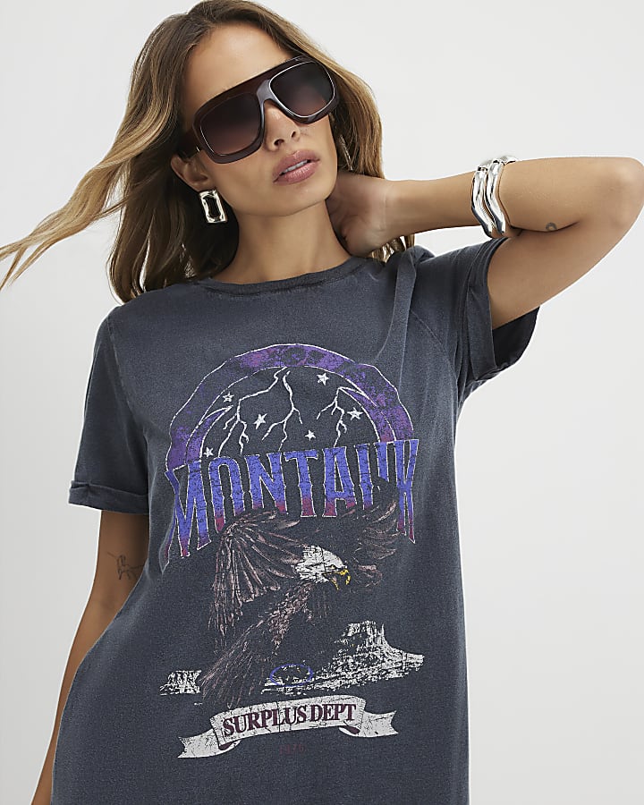 Grey Cotton Eagle Rock T-Shirt Maxi Dress
