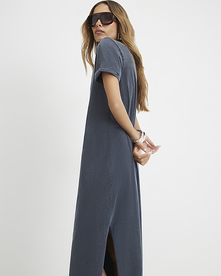 Grey Cotton Eagle Rock T-Shirt Maxi Dress