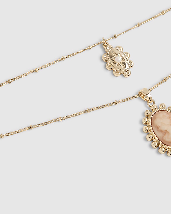 Gold Cameo Multirow Necklace