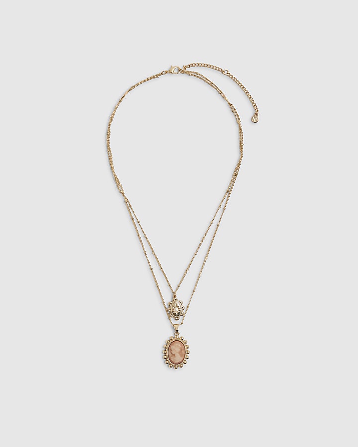 Gold Cameo Multirow Necklace