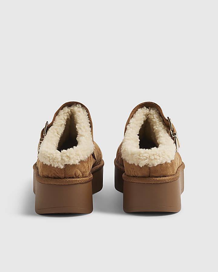 Brown Monogram Fur Lined Buckle Boots