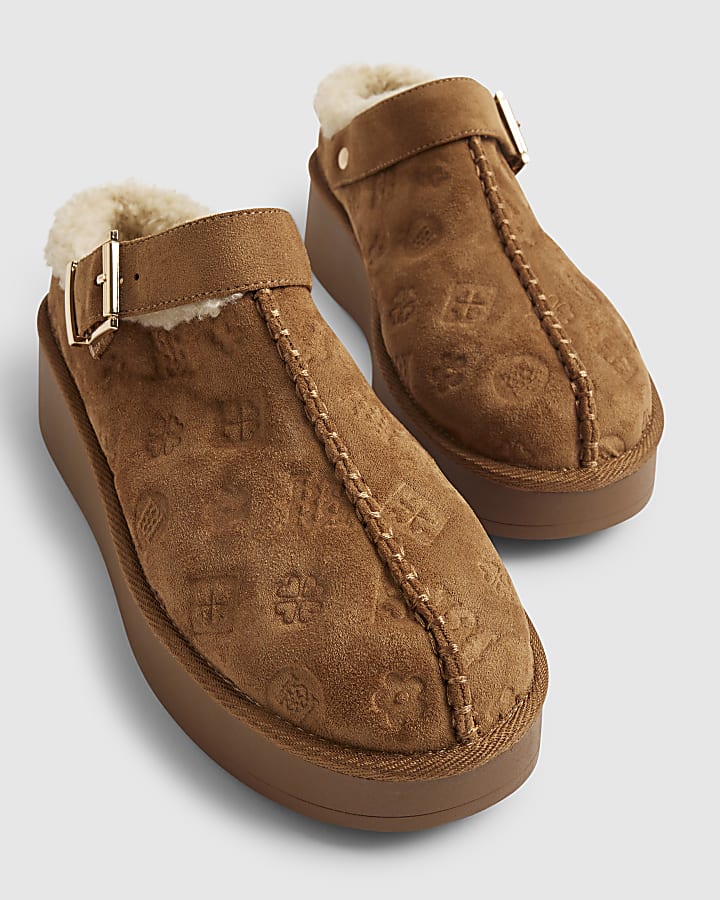 Brown Monogram Fur Lined Buckle Boots