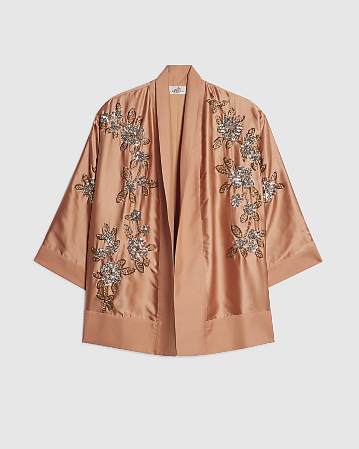 Pink Placement Embellished Kimono