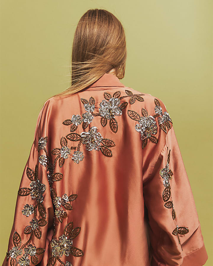 Pink Placement Embellished Kimono