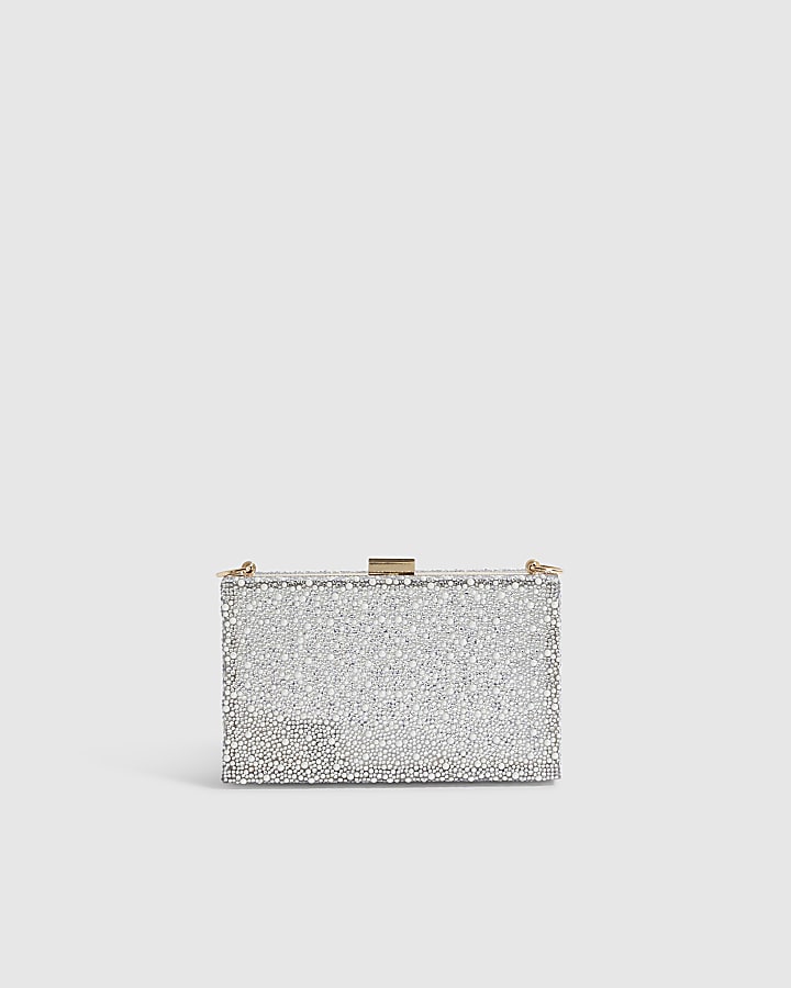 Silver Pearl And Diamante Hard Clutch Bag