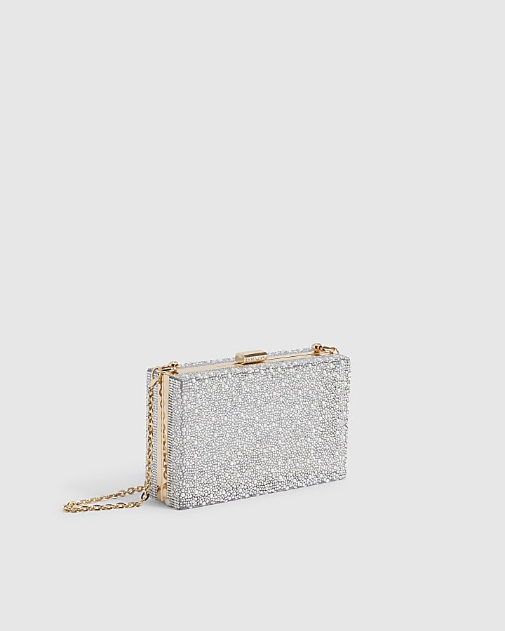 Silver Pearl And Diamante Hard Clutch Bag