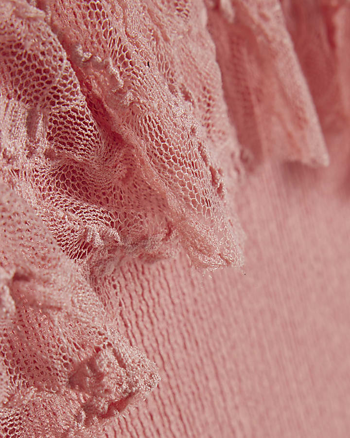 Pink Asymmetric Lace Trim Cami Top