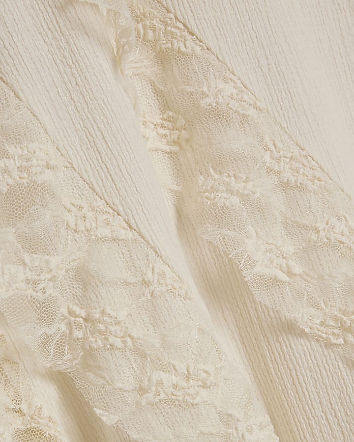 Petite Cream Asymmetric Lace Trim Maxi Dress