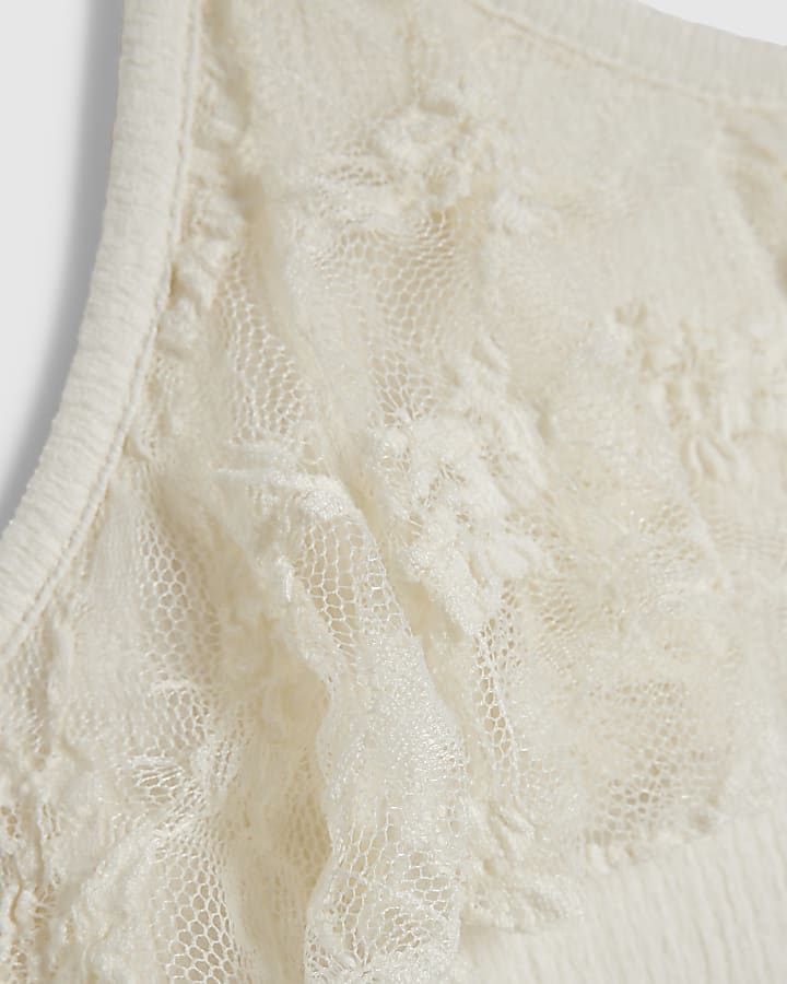 Cream Asymmetric Lace Trim Maxi Dress