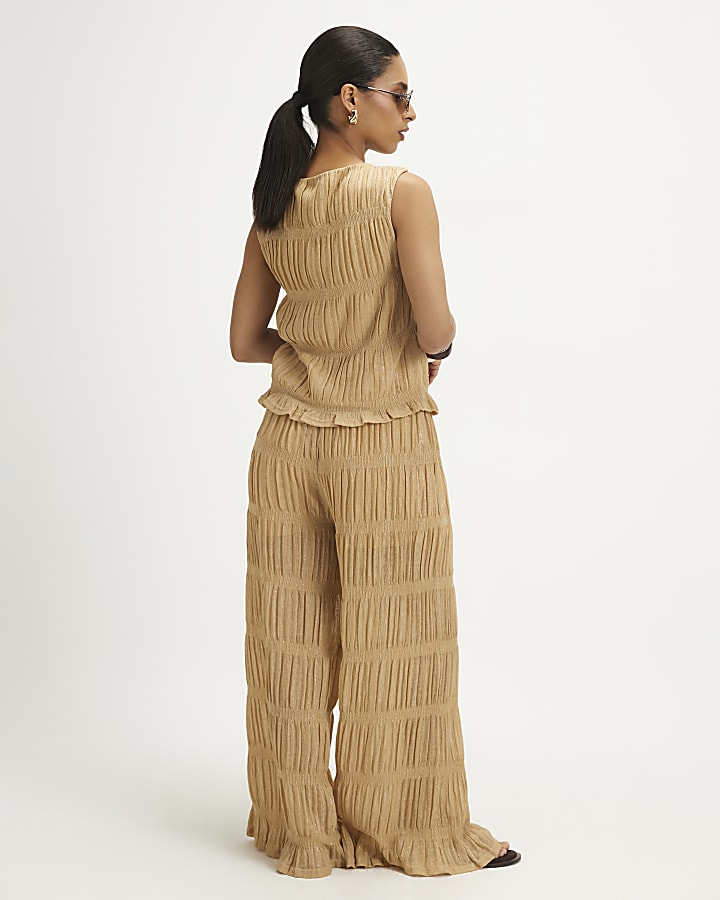 Petite Beige Glitter Wide Leg Trousers