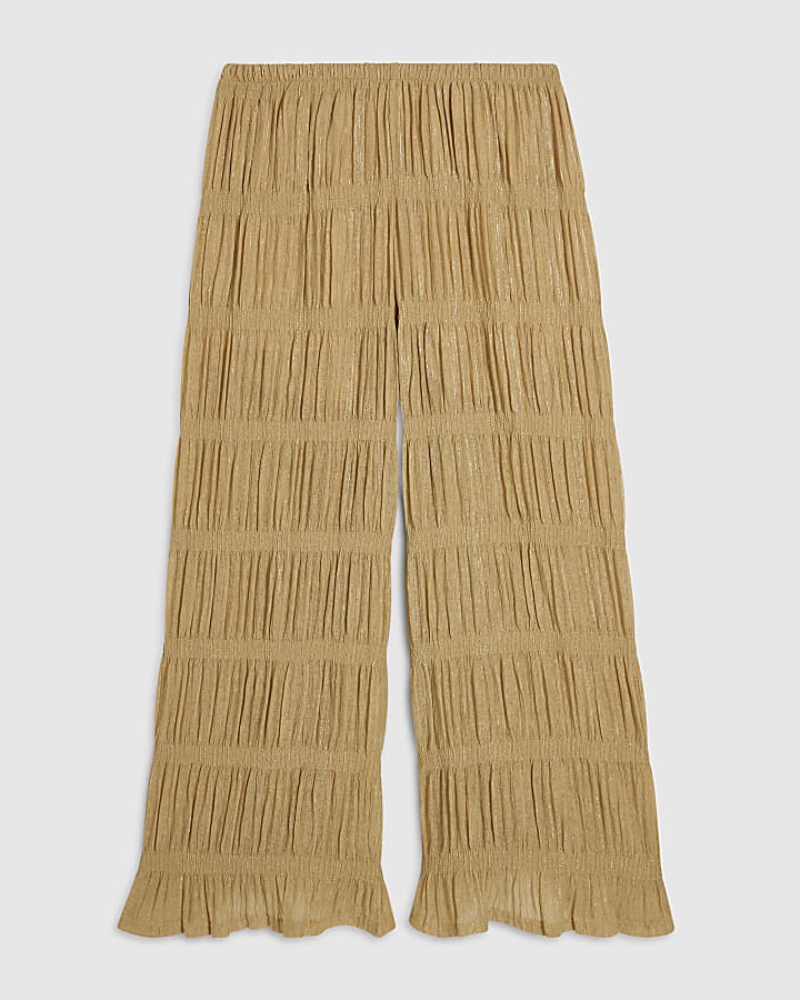 Petite Beige Glitter Wide Leg Trousers