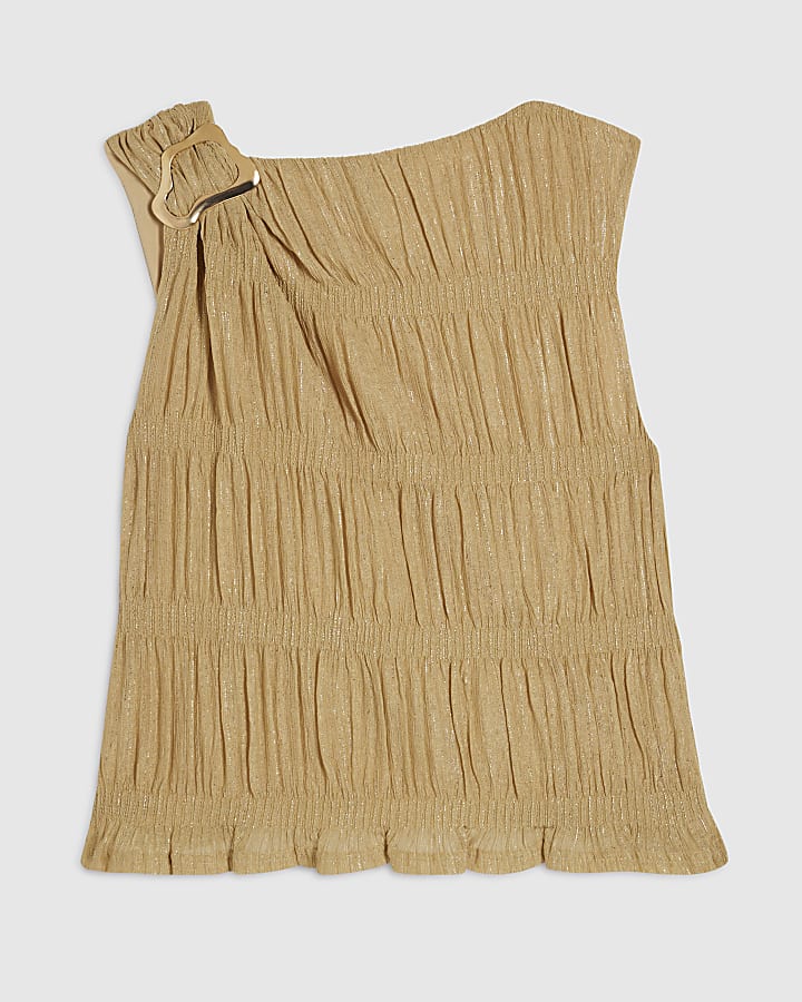 Petite Beige Glitter Metal Trim Top