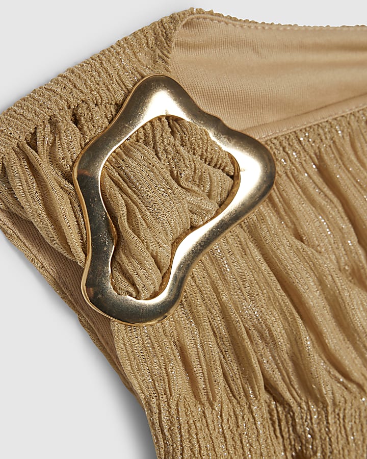 Beige Glitter Metal Trim Top
