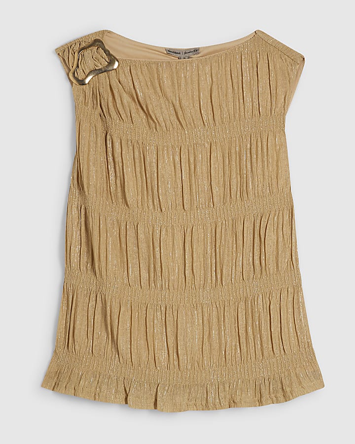 Beige Glitter Metal Trim Top